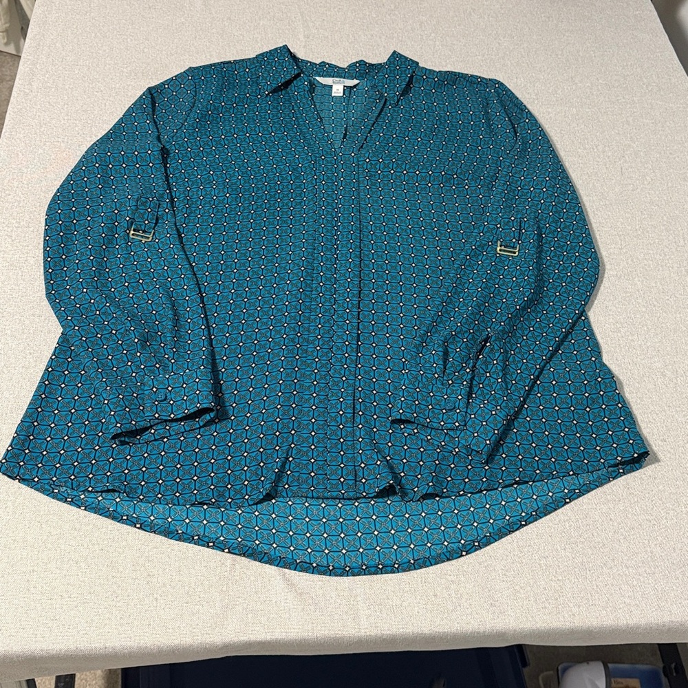 Croft & Barrow Women’s Long Sleeve Pull-Over Tunic Teal Patterned Blouse SZM - Picture 14 of 14
